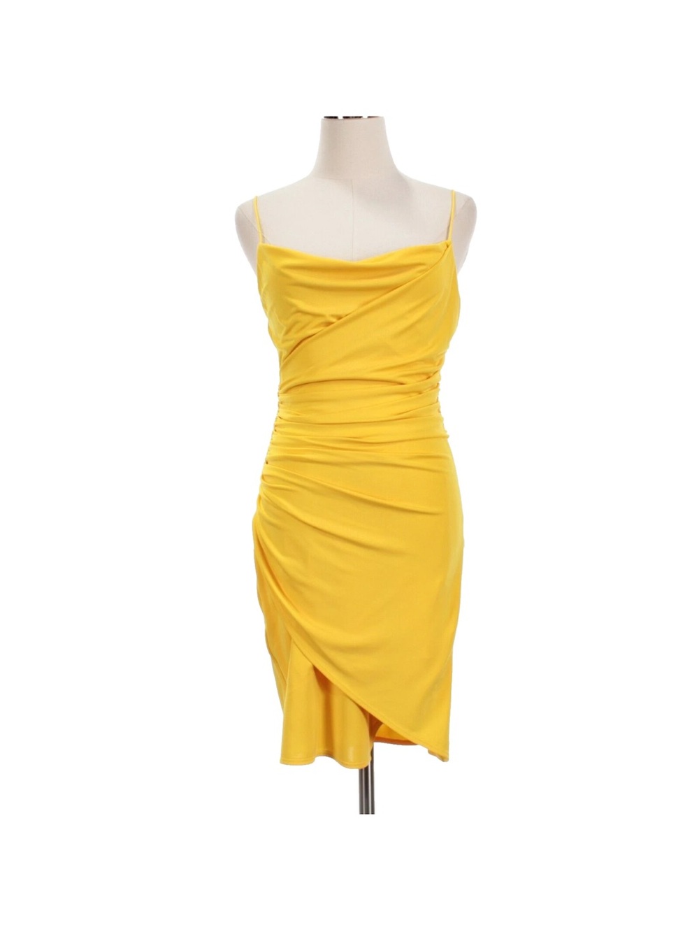 Alice + Olivia Sunny Yellow Ruched Cowl Spaghetti Strap Dress